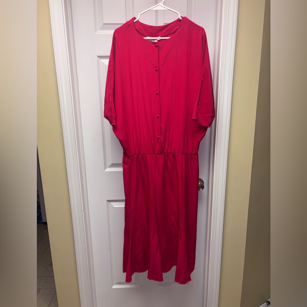 Nancy Anderson Pure Silk Red Midi Dress | Button Front | Size M/M